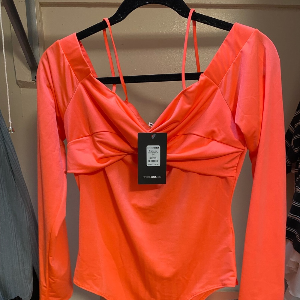 Fashion Nova Knot Bodysuit- Coral XL